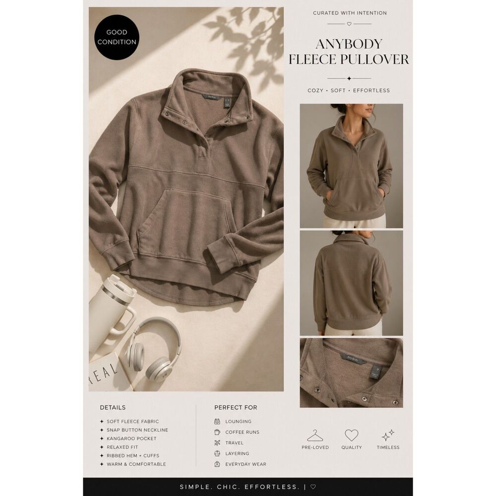 AnyBody Taupe Fleece Pullover Size Small Cozy Oversized Minimal Athleisure